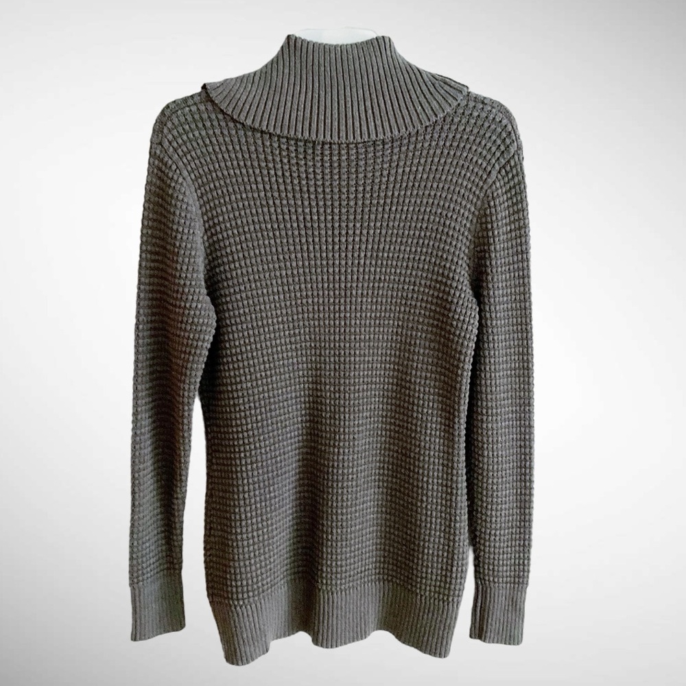 Calvin Klein Gray Turtleneck Long-Sleeve Sweater with Button Detail - Picture 2 of 12